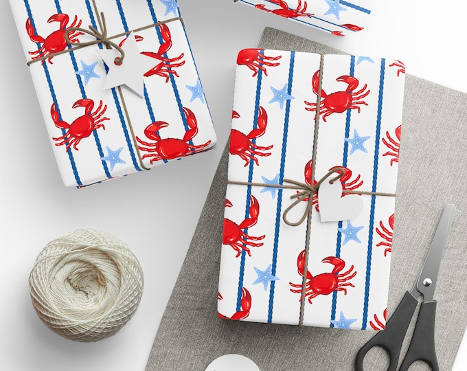 Nautical Crab Wrapping Paper, Summertime Party Gift Wrap, Beach Party Gift Wrap, Special Occasion Gift Wrap, Premium Gift Wrap