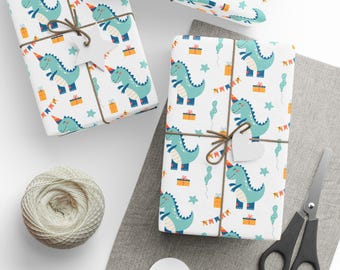 Dinosaur Birthday Gift Wrap, Birthday Boy Gift Wrap, Birthday Girl Gift Wrap, Dino Gift Wrap, Wrapping Paper Roll, Birthday Gift Wrap