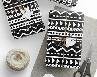 Black and White Tribal Wrapping Paper, Modern Gift Wrap