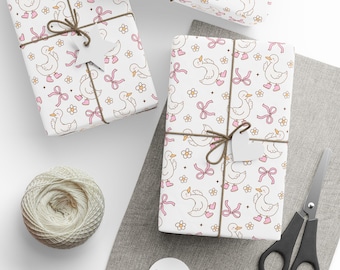 Silly Goose Wrapping Paper: Pink Bows, Whimsical Birthday Gift Wrap