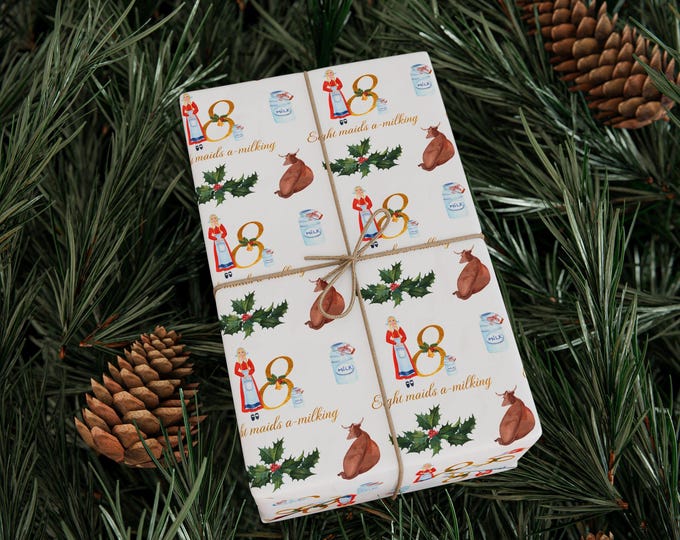 Twelve Days of Christmas Gift Wrapping Paper: Eighth Day Design