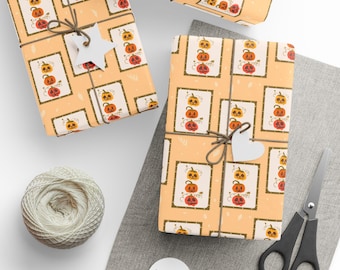 Cute Halloween Pumpkin Wrapping Paper, Cute Halloween Gift Wrap, Halloween Coquette Frame Gift Wrap, Spooky Gift Wrap, Halloween Gift Wrap