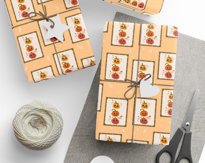 Cute Halloween Pumpkin Wrapping Paper, Cute Halloween Gift Wrap, Halloween Coquette Frame Gift Wrap, Spooky Gift Wrap, Halloween Gift Wrap