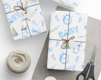 Baby Shower Wrapping Paper, Baby Boy Gift Wrap, Baby Blue Gift Wrap, Newborn Celebration Gift Wrap, Gender Reveal Events, Premium Gift Wrap