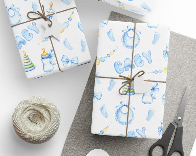 Baby Shower Wrapping Paper, Baby Boy Gift Wrap, Baby Blue Gift Wrap, Newborn Celebration Gift Wrap, Gender Reveal Events, Premium Gift Wrap