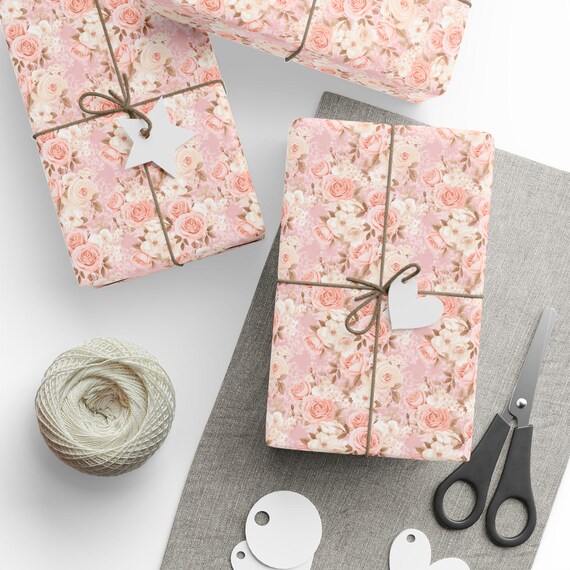 Pink Roses Gift Wrap, Floral Wrapping Paper, 90gsm Fine Art Paper