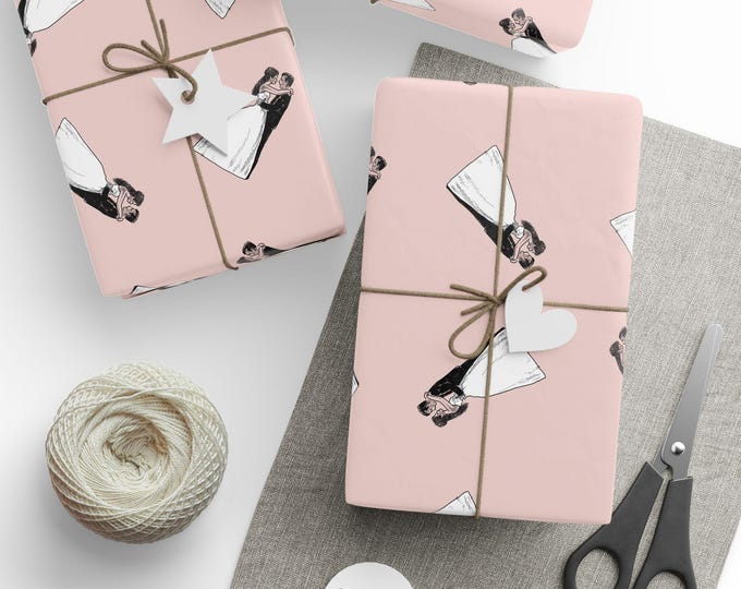 Wedding Wrapping Paper, Bride and Groom Gift Wrap, Wedding Gift Wrap, Pink Wedding Gift Wrap, Wedding Gift Paper