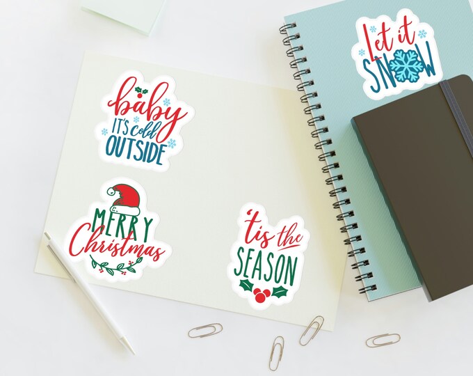 Christmas Sticker Sheets, Die-Cut Stickers, Holiday Stickers, Christmas Stickers, Merry Christmas Stickers, Tis the Season Stickers