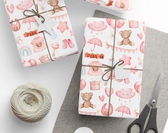 Baby Girl Gift Wrap, Baby Shower Gift Wrap, Baby Pink Gift Wrap, Wrapping Paper Roll, Gift Wrap for Baby Girl, Newborn baby girl