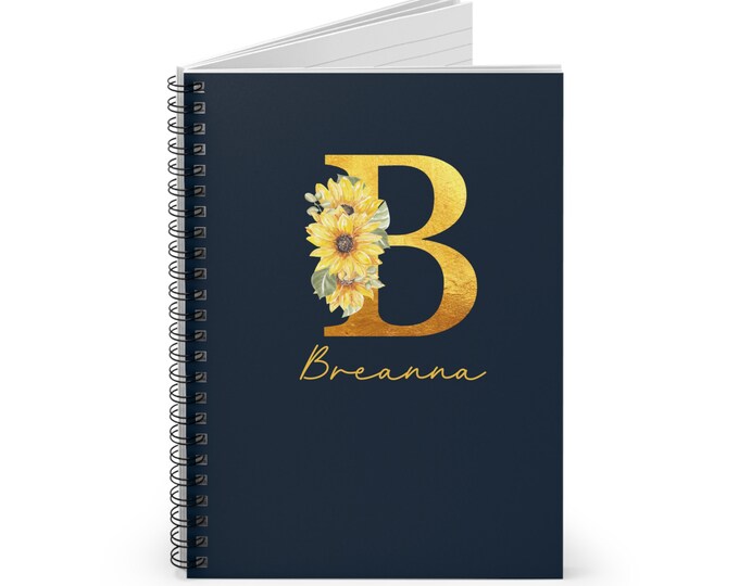 Personalized Spiral Notebook, Ruled Line, Spiral Journal, Custom Name Notebook, Floral Monogram Notebook, Personalized Gift