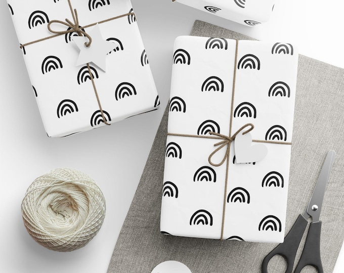 Black and White Rainbow Wrapping Paper, Black & White Gift Wrap, Rainbow Gift Wrap, Black and White Wrapping Paper Roll