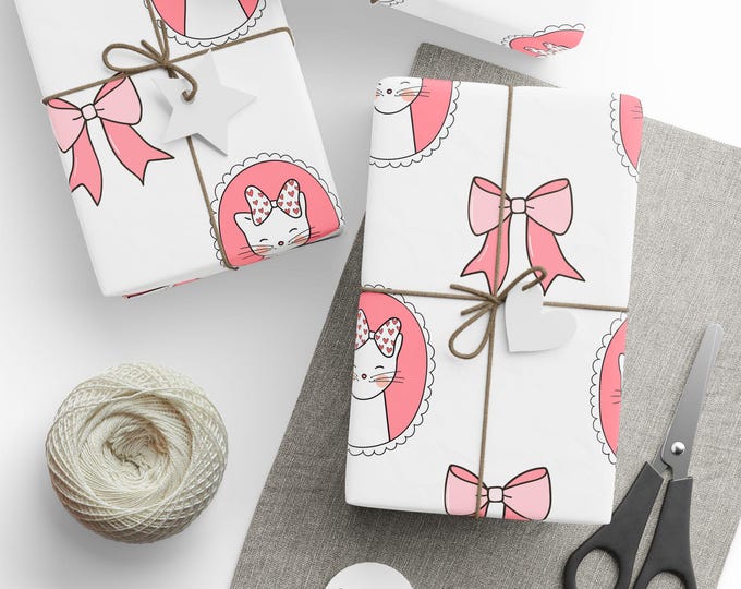 Gift Wrap, Pink Coquette Cat Wrapping Papers, Bow and Cats Birthday Paper, Cat Lovers Present, Pretty Pink Cat Gift Wrap