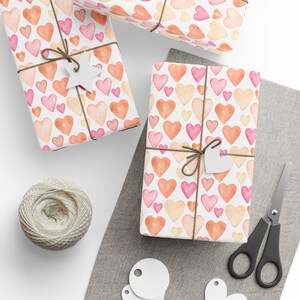Valentines Day Gift Wrap, Pink Hearts Gift Wrap, Watercolour Hearts Gift Wrap, Wrapping Paper Roll, Valentines Gift Wrap