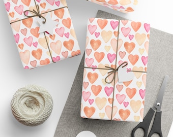 Pink Watercolor Hearts Gift Wrap - Valentine's Day Wrapping Paper
