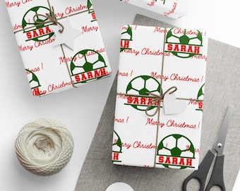 Personalized Sports Soccer Christmas Wrapping Paper: Custom Monogram Gift Wrap