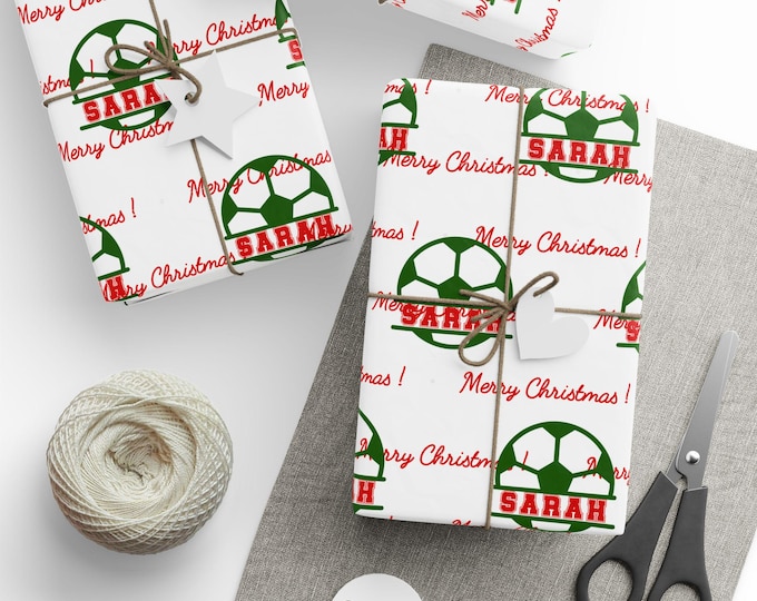 Personalized Sports Soccer Christmas Wrapping Paper: Custom Monogram Gift Wrap