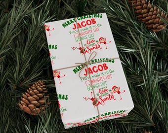Personalized Wrapping Paper, Custom Name Naughty and Nice List, Christmas Elves Gift Wrap, Christmas Wrapping Paper, Custom Gift Wrap