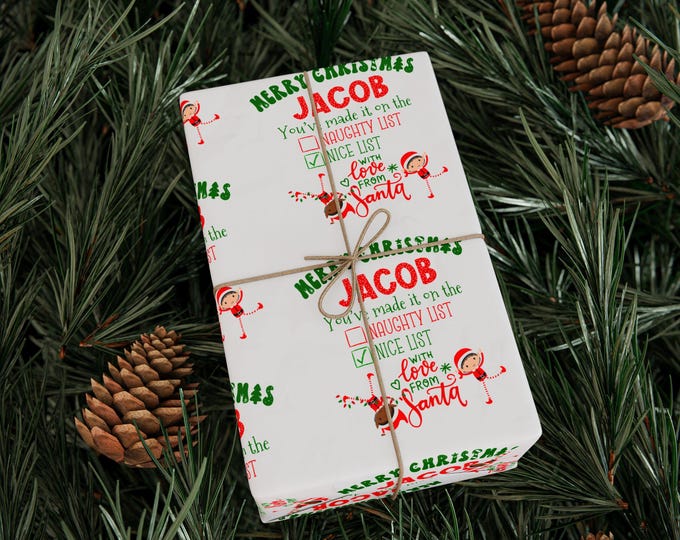 Personalized Wrapping Paper, Custom Name Naughty and Nice List, Christmas Elves Gift Wrap, Christmas Wrapping Paper, Custom Gift Wrap