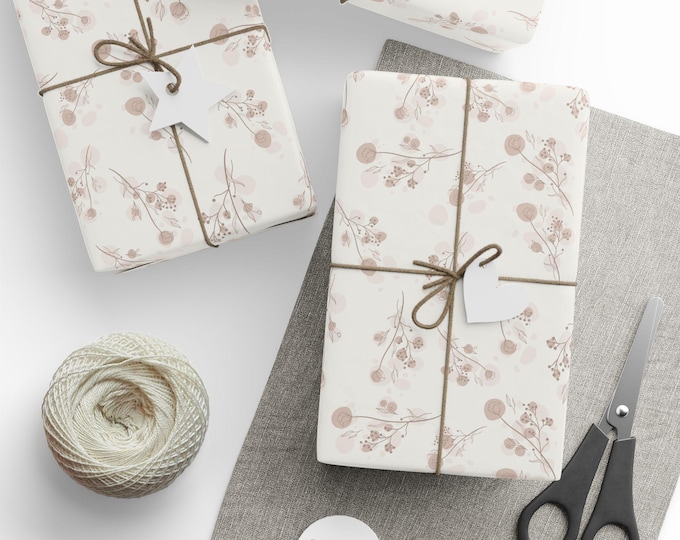 Floral Wrapping Papers, Wedding Gift Wrap, Minimalist Floral Roll, Bridal Shower Packaging, Flower Gift Wrap, Eco-Friendly Gift Wrap