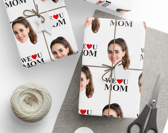Custom Photo Mother's Day Gift Wrap: 'We Love U Mom' Wrapping Paper