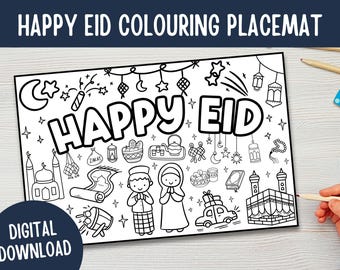 Eid Mubarak Colouring Placemat, Kids Activity (Digital Download)