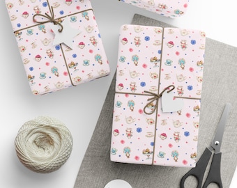 Tea Time Wrapping Paper, Tea Party Gift Wrap, Tea Pots and Tea Cups, Vintage Tea Time Gift Wrap, Tea and Roses Gift Wrap