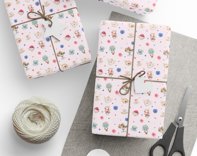 Tea Time Wrapping Paper, Tea Party Gift Wrap, Tea Pots and Tea Cups, Vintage Tea Time Gift Wrap, Tea and Roses Gift Wrap