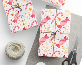 Pink Halloween Gift Wrap, Pink Candy Cane Gift Wrap, Pink Halloween Gift Wrap, Halloween Birthday Gift Wrap, Premium Gift Wrap
