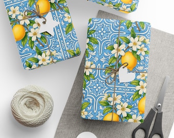 Mediterranean Summer Lemons Wrapping Paper, Gift Wrap for Special Occasions, Eco-Friendly, Birthday Gift Wrap, Premium Gift Wrap