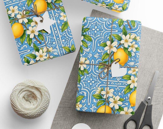 Mediterranean Summer Lemons Wrapping Paper, Gift Wrap for Special Occasions, Eco-Friendly, Birthday Gift Wrap, Premium Gift Wrap