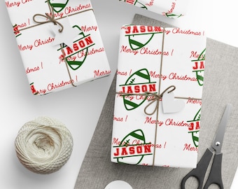 Personalized Sports Football Christmas Wrapping Paper: Custom Monogram Gift Wrap