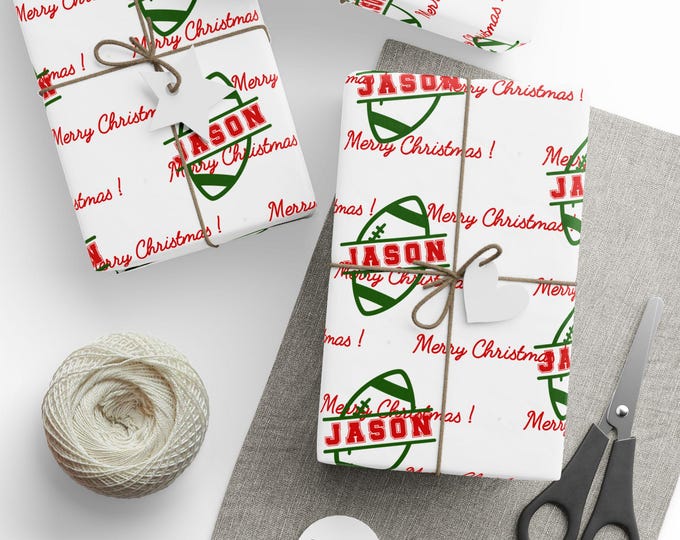 Personalized Sports Football Christmas Wrapping Paper: Custom Monogram Gift Wrap