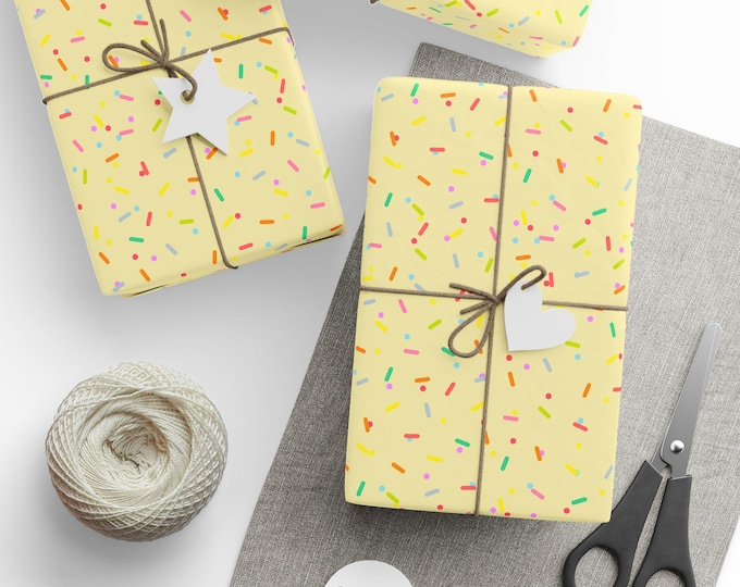 Gift Wrap, Yellow Donut Sprinkles, Birthday Cake & Cupcake Designs, Novelty Paper, Birthday Gift