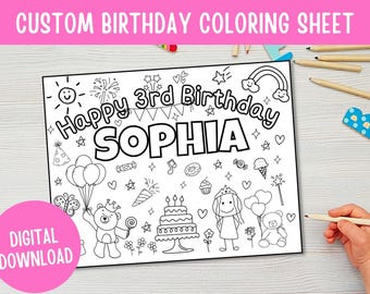 Custom Birthday Coloring Sheet: Custom Name Activity (Digital Download)
