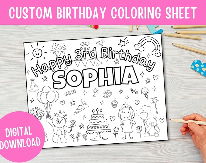 Custom Birthday Coloring Sheet: Custom Name Activity (Digital Download)