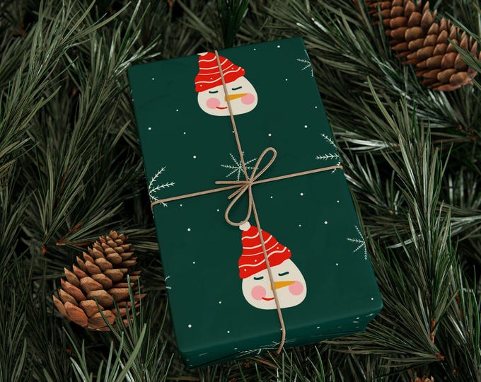 Snowflakes & Snowmen Christmas Wrapping Paper Roll, Christmas Gift Wrap, Christmas Wrapping Paper, Cute Christmas Wrap