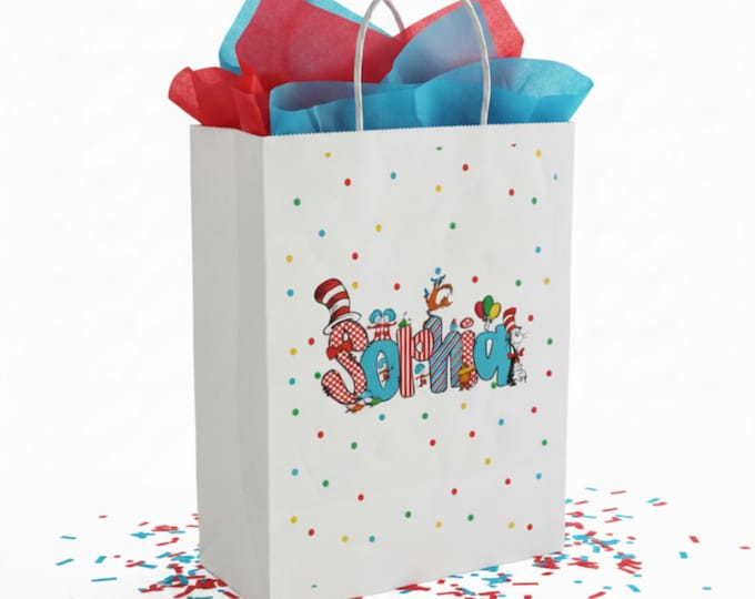 Custom Name Gift Bag | Dr. Seuss Style Polka Dot Birthday Bag