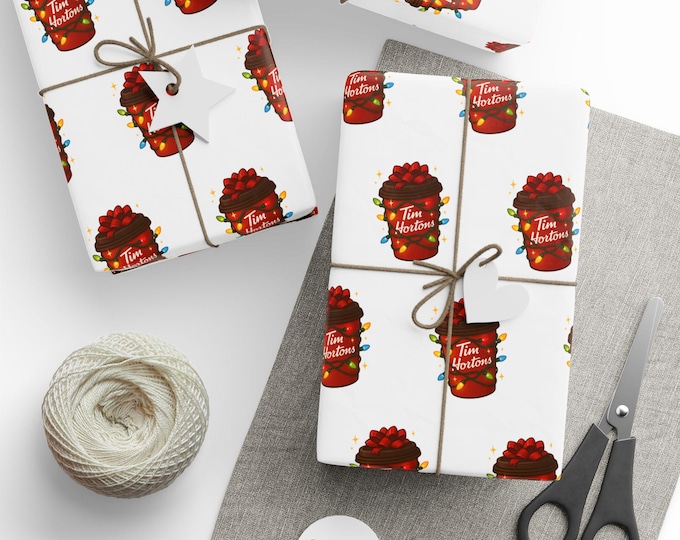 Wrapping Paper, Christmas Tim Horton's Gift Wrap for Coffee Lover, Holiday Gift Wrap, Festive Gift Wrap, Customizable Gift Wrap