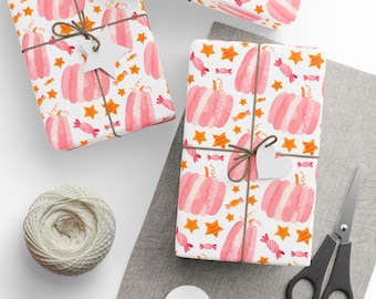 Pink Halloween, Watercolour Gift Wrap, Halloween Pink Gift Wrap, Pink Pumpkins Gift Wrap, Pink Halloween Candy, Pink Halloween Gift Wrap