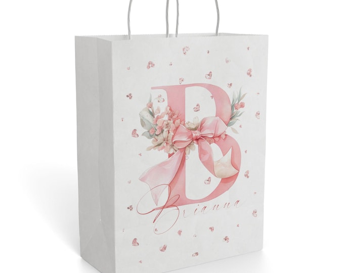 Pink Floral Letter Paper Gift Bag | Monogram Initial Bag