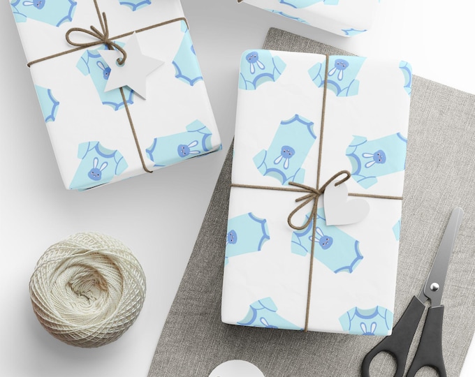 Baby Blue Wrapping Paper Roll for Baby Shower, Newborn Baby, Baby Boy, Gift Wrap, Wrapping Papers