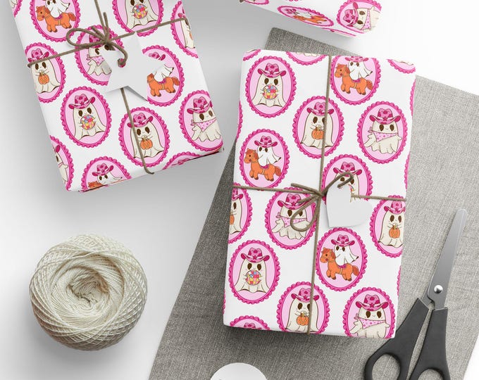 Disco Cowboy Ghost Wrapping Paper, Cute Halloween Gift Wrap, Coquette Halloween Gift Wrap, Halloween Party Supplies, Spooky Gift Packaging