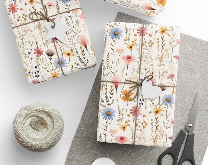 Wildflowers Wrapping Papers, Floral Pattern Gift Wrap, Wrapping Paper Roll - Spring Gift Wrap, Birthday Wrapping Paper, Gift Packaging