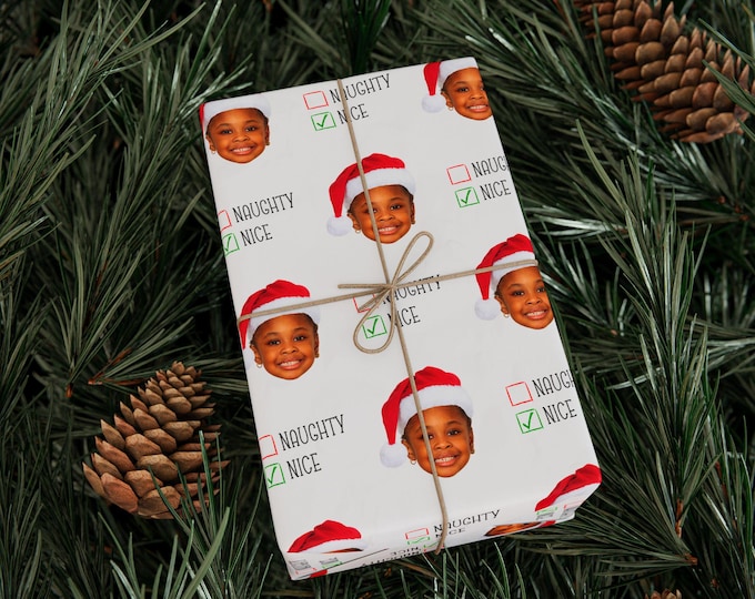 Christmas Wrapping Paper, Personalized Custom Photo Gift Wrap, Naughty or Nice, Holiday Wrapping Paper, Christmas Presents Wrap, Festive