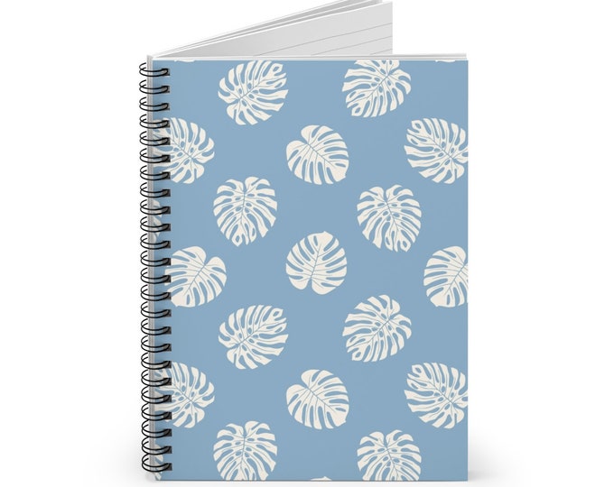 Spiral Notebook, Ruled Line, Spiral Journal, Blue Ink Tropical, Tropical Leaf, Leaf Pattern, Journal, Tropical Pattern, Stationery
