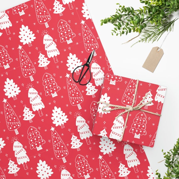 Christmas Wrapping Paper Roll, Christmas Gift Wrap, Christmas Wrapping  Paper, Cute Christmas Wrap, Christmas Doodles, Red Holiday Gift Wrap 