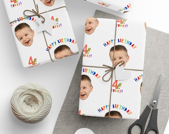 Custom Photo Wrapping Paper, Birthday Gift Wrap, Happy Birthday Gift Wrap, Boy's Birthday Wrapping Paper, Birthday Photo Gift Wrap