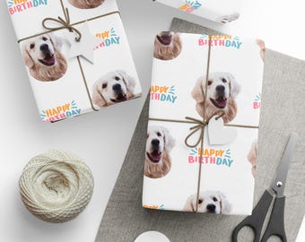 Custom Pet Photo Gift Wrap, Birthday Gift Wrap for Animal Lovers, Birthday Gift Wrap for Dogs and Cats, Customized Unique Design
