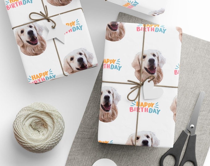 Wrapping Papers, Pet Photo Birthday Gift Wrap for Animal Lovers, Dog Cat Theme Packaging, Customized Unique Design