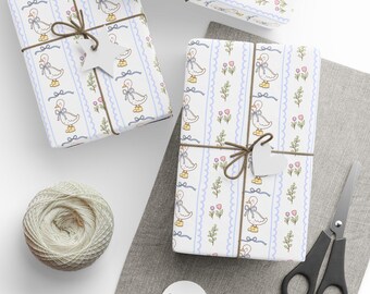 Silly Goose Gift Wrap, Coquette Wrapping Paper, Silly Goose and Bows Wrapping Paper, Whimsical Gift Wrap, Birthday Gift Wrap